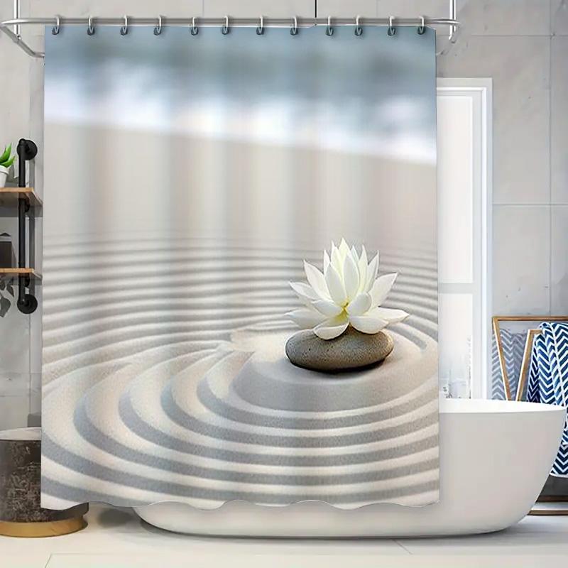 Jardín Zen Flor de Loto Cortina de Ducha Impermeable Resistente al Calor Lavable a Máquina No Transparente 180x180cm