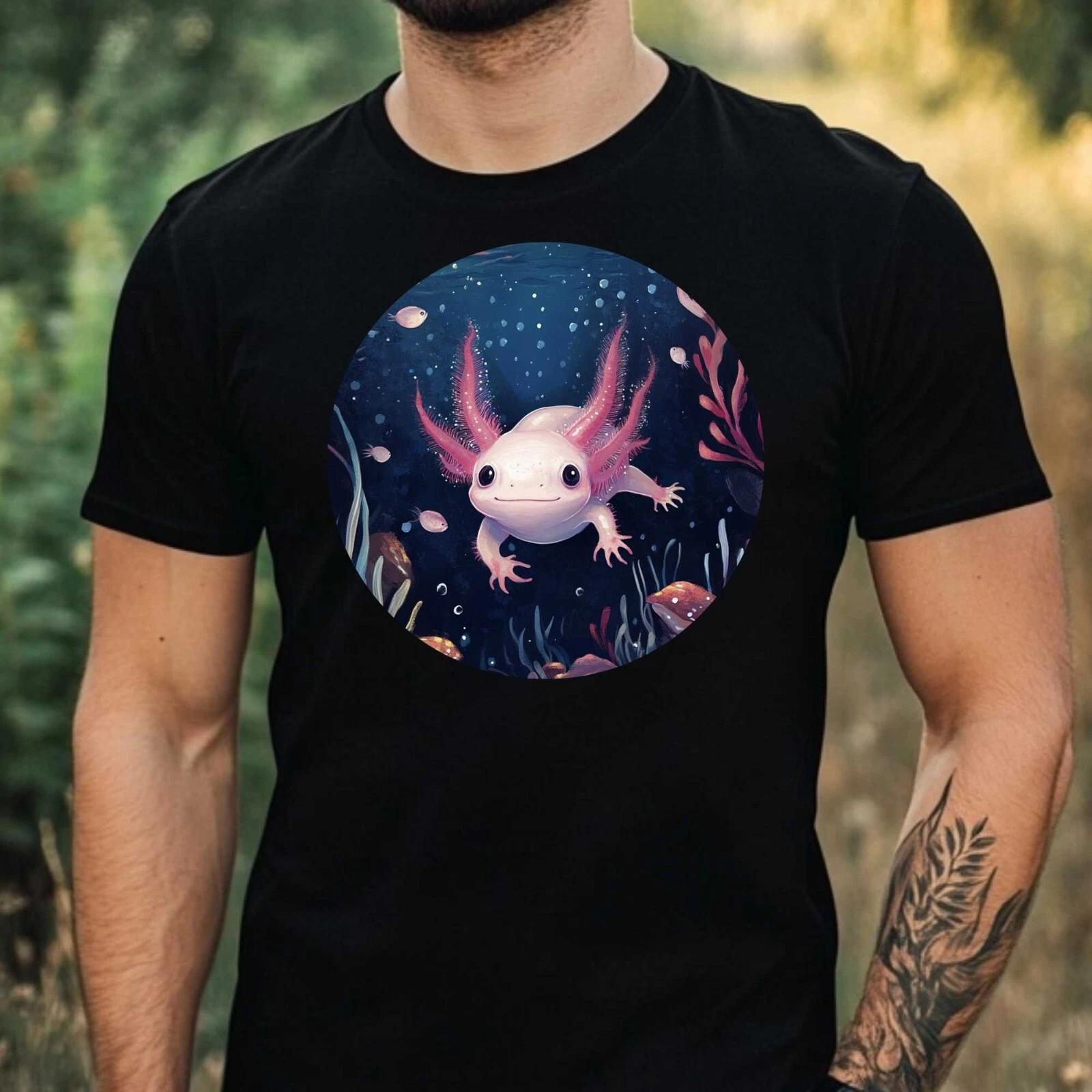 T-Shirt Herren Axolotl im Mondlicht Motiv Baumwolle Größe XS bis 5XL L