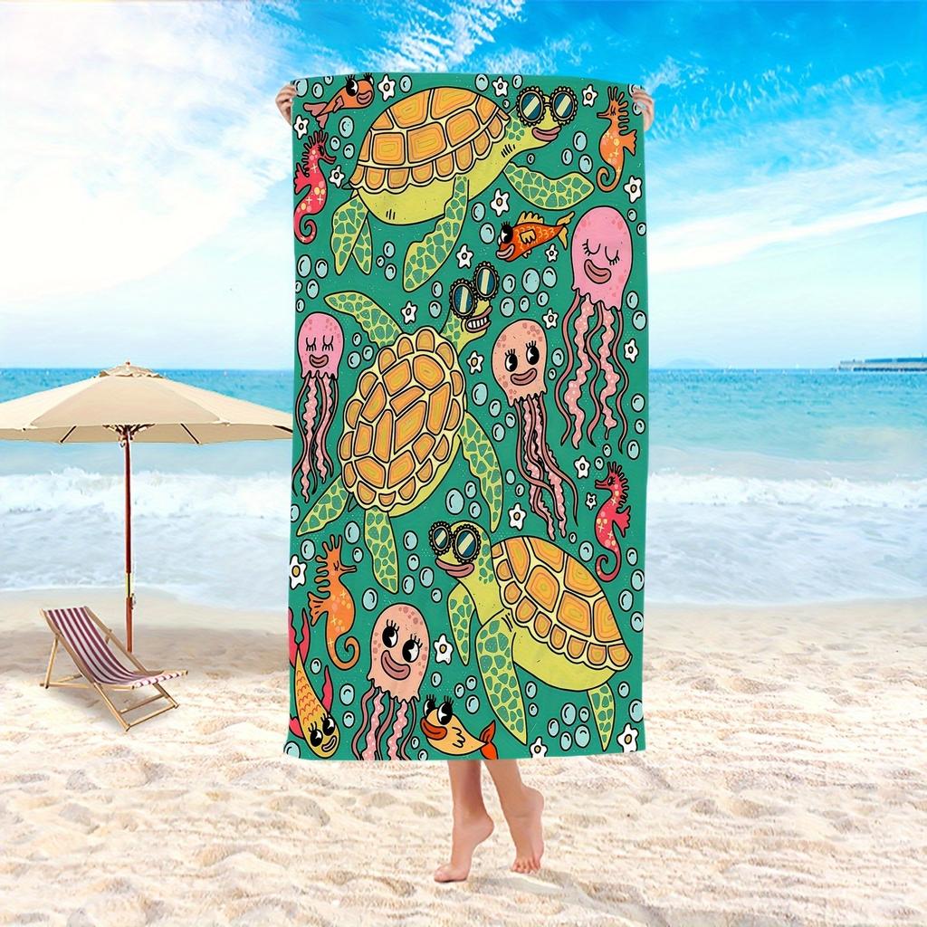 1 Stück Strandtuch Mikrofaser Bunt mit Meereskreaturen-Print Strandtuch Sommer Spaß Stilvoll & Saugfähig für den Sommer Groß Schnelltrocknend