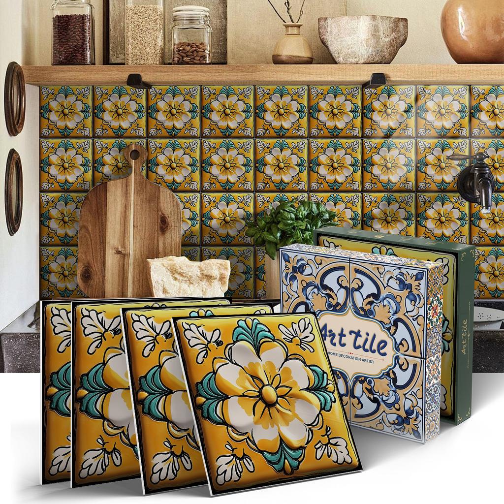 PET Foam Thickened Self-adhesive Wall Sticker, Waterproof and Anti-fouling European Mandala Wallpaper Tile Sticker for Kitchen and Bedroom