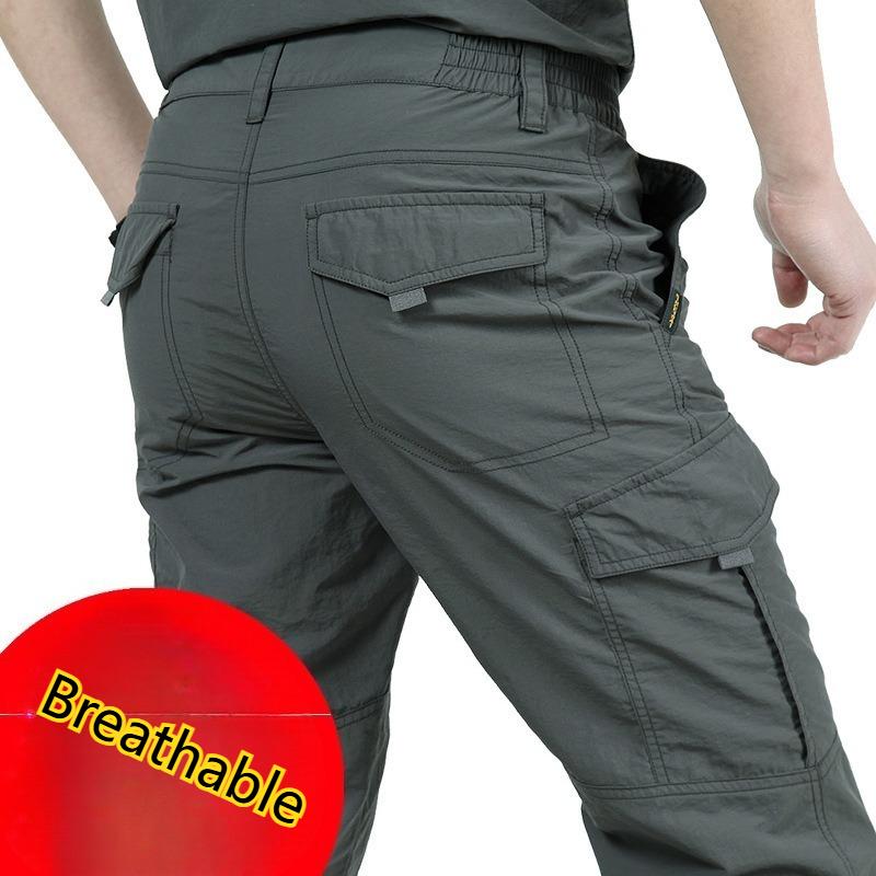 Summer Thin Multi-pocket Quick-drying Tooling Trousers Men s Loose Cargo Pants M серый