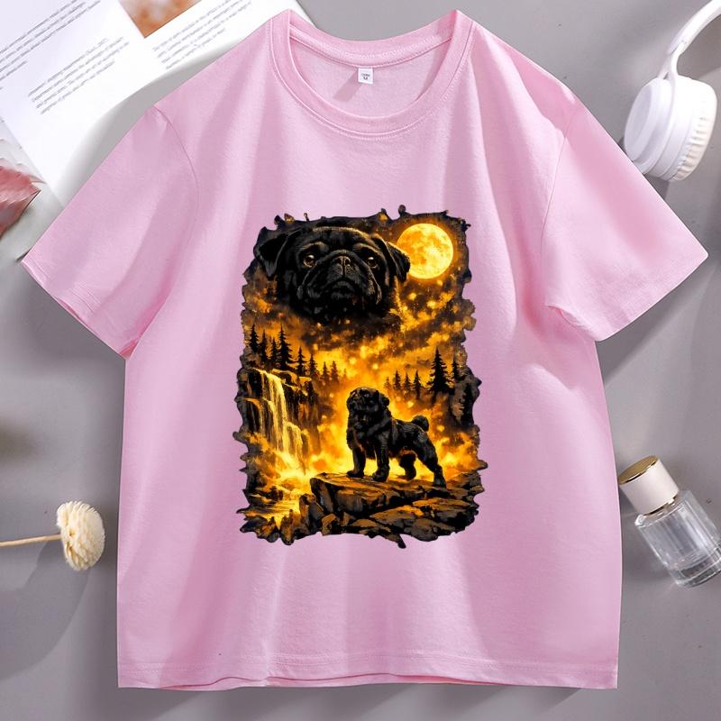 Lustiges Mond-Mops Heulendes T-Shirt Unisex Damen Hunde-Liebhaber T-Shirt Lässig Weich Fitness Sommer Kurzarm T-Shirt Bequeme Kleidung