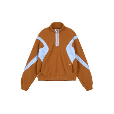 Roupa Esportiva Retrô Meio Zíper Bloco de Cores Fleece Gola Alta Jaqueta Esportiva Jaqueta Feminina Amarelo-Marrom CU7069-290