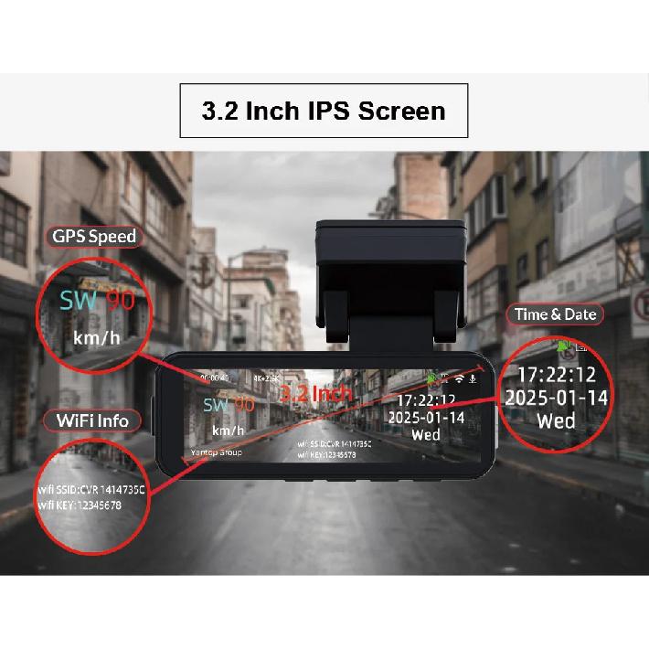 Yangood 4K Dashcam Mini Car DVR Support GPS Speed Display APP/WIFI real-time Control Night Vision2.5K Rear View Camera Black Box