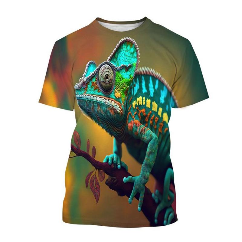 

Animal Chameleon 3D Print T-shirt Men Reptile Iguana Round Neck Short-sleeved Lizard Pattern Tees Fashion Casual Tops T Shirts S