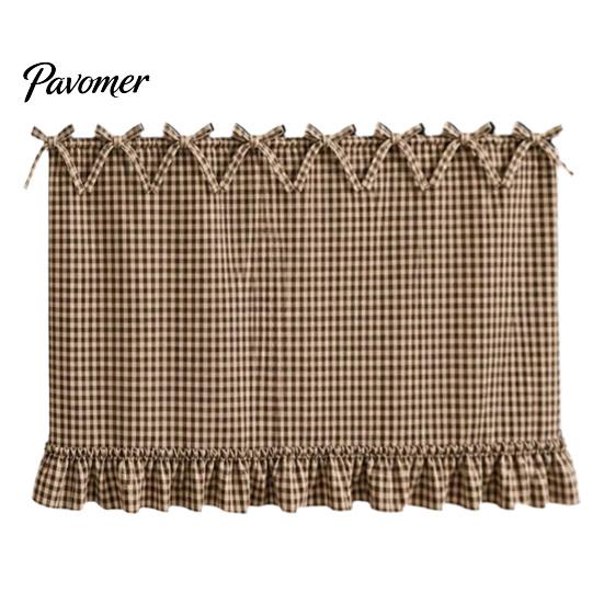 Oven Side Window Drapes Buffalo Plaid Curtain Skirt, Door with Ribbon Bows, Rustic Small Space Decor Half for Farmhouse Kitchen Sink, Cabinet,
