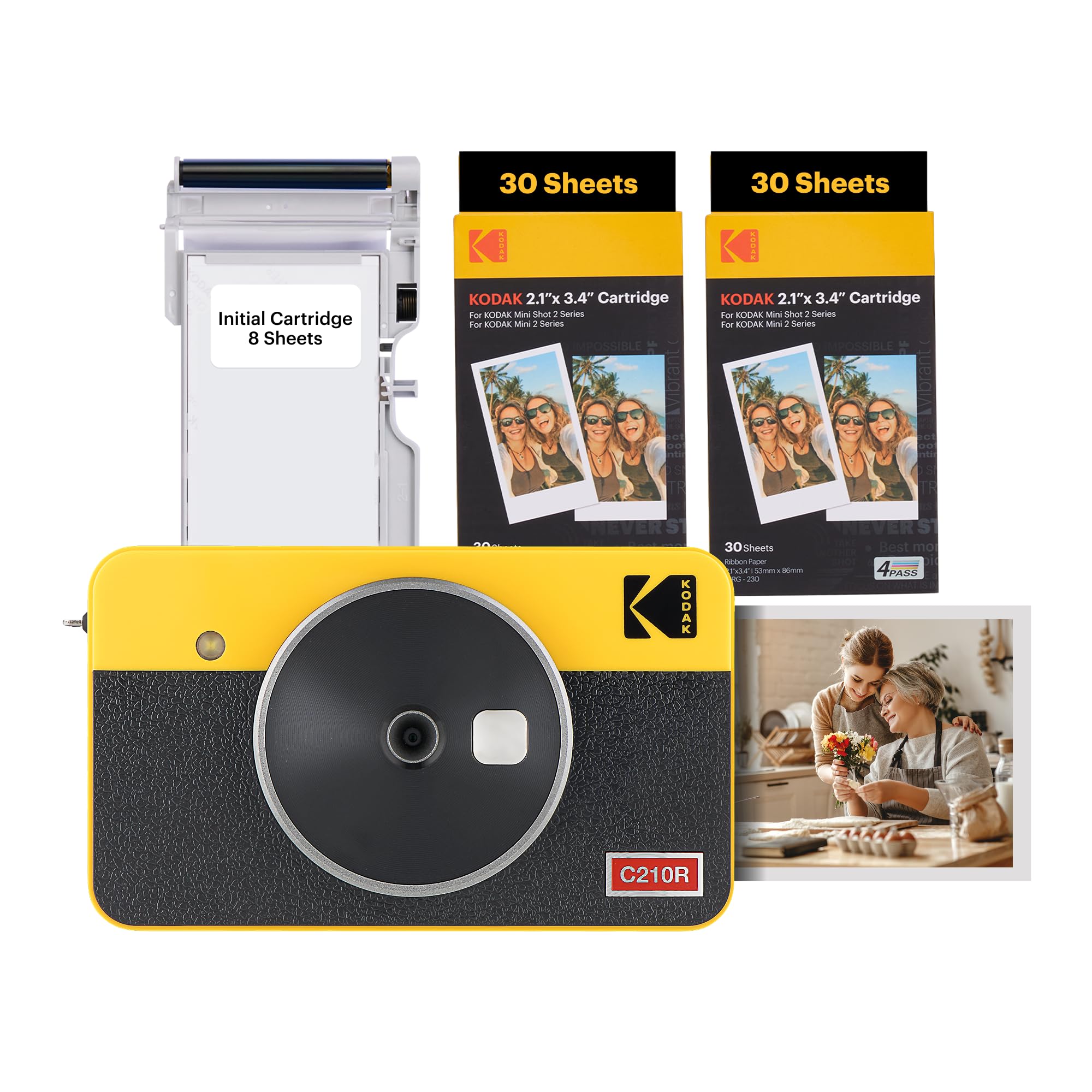 

Kodak Mini Shot 2 Retro 4PASS 2-in-1 Instant Camera & Photo Printer (5.3x8.6cm) + Camera Body 8 Sheets + 60 Sheets Bundle, Yellow