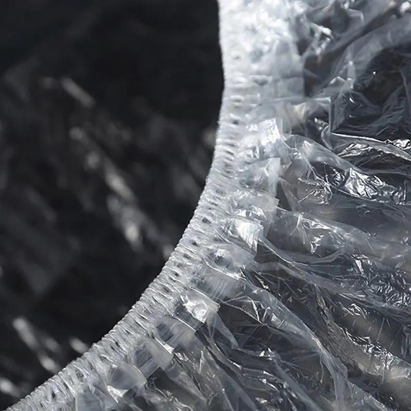 Sprchová čepice Sada na hlavu 42 cm, 100 kusů silných elastických plastových koupacích ručníků, Vodotěsné jednorázové salonní domácí a cestovní potřeby