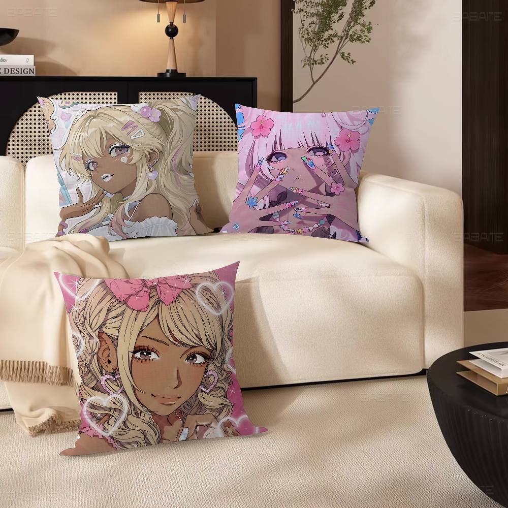 Gyaru Subculture Girls ANIME Retro Decorative Room Aesthetics Pillow Case Home Decor Bedroom Sofa Bed Couch Pillow Cover 45x45