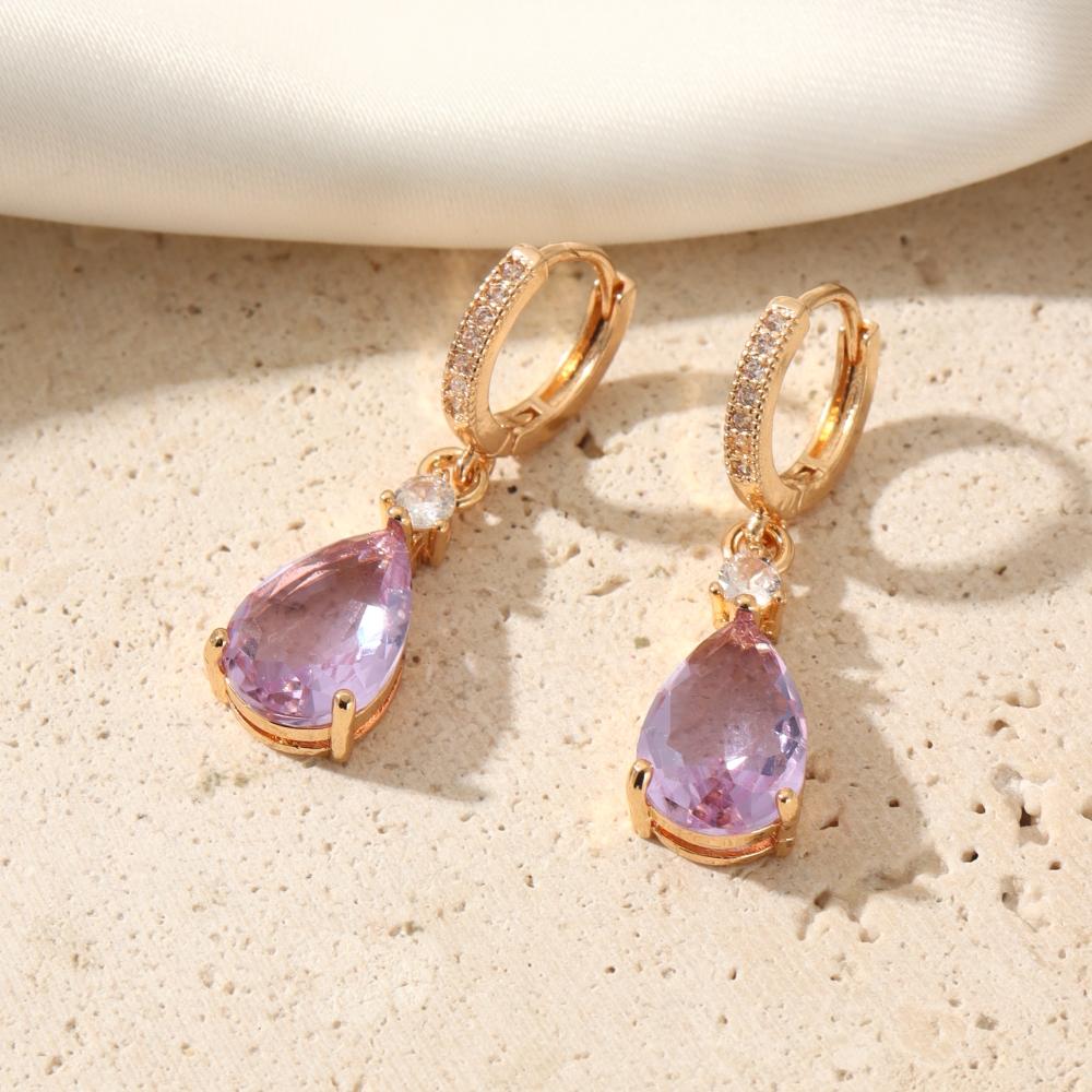 Simple Pink Water Drops Dangle Earrings for Women Zirconia Earring Jewelry Wedding Party Accessories