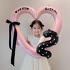 Hollow Heart Shape Balloon Oversized Aluminum Foil Balloon with Ribbon and Number for Birthday Festival Photography