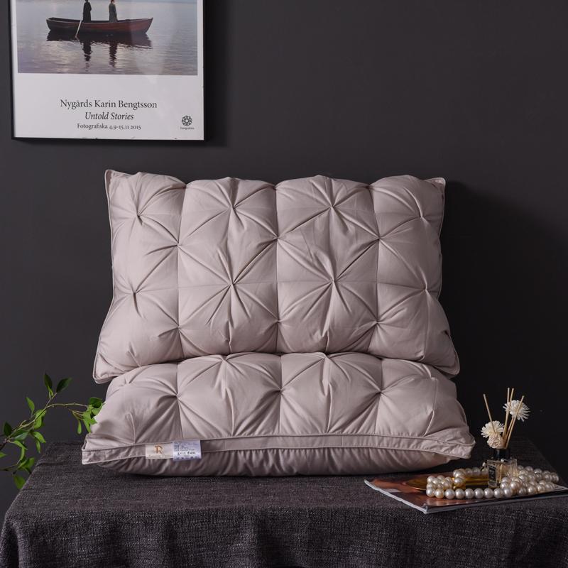 Luxury 100% Goose Down Feather Stuffed Pillows Pinch Pleat Design Neck Protection Bed Pure Cotton Cover Cushion for Sleeping