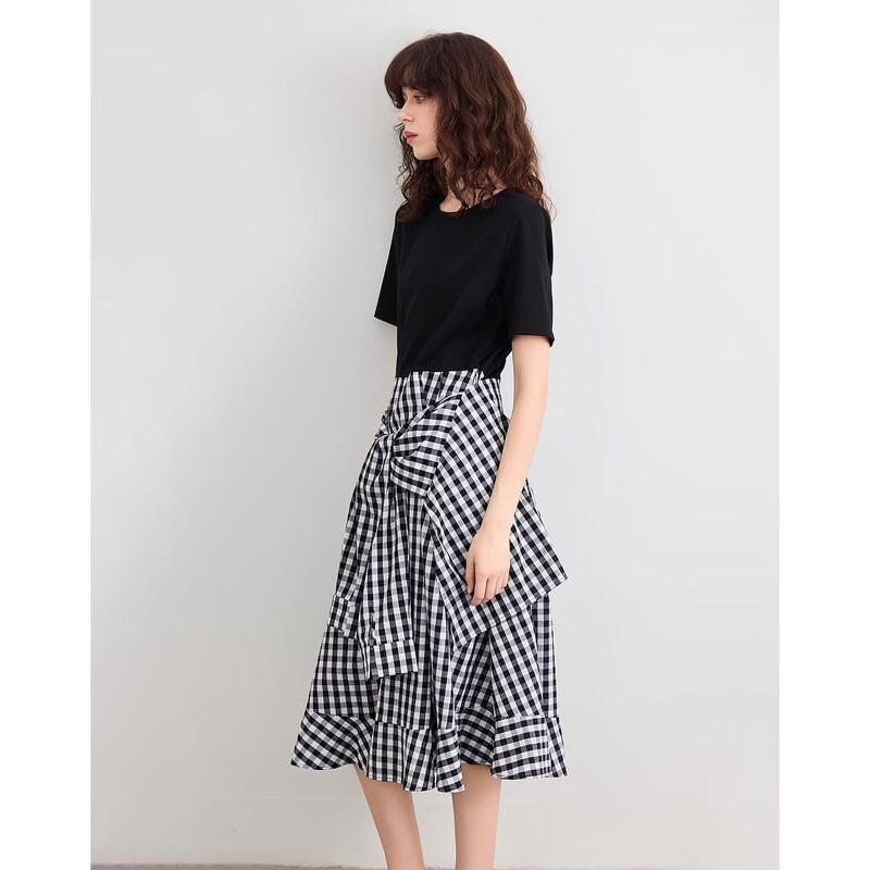Demana Faux Two-Piece Plaid Patchwork Dress