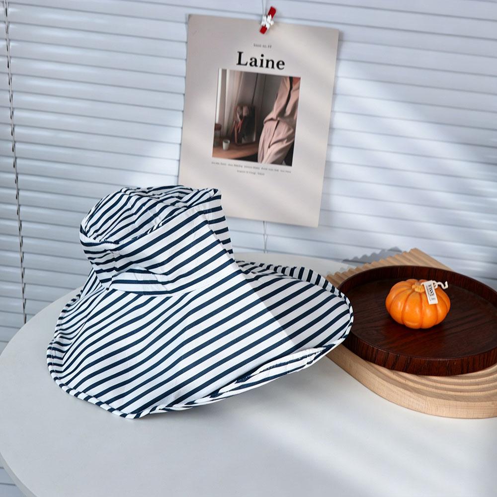 Widened Brim Striped Bucket Hat Contrast Color Roll Edge Fisherman Hat Women