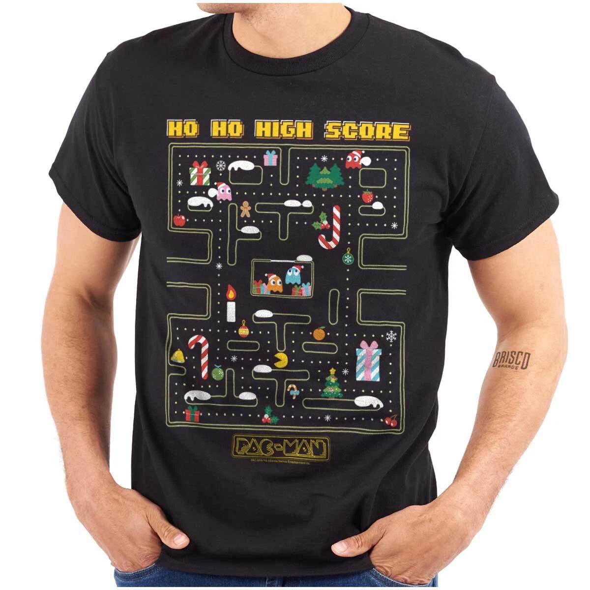 Christmas PACMAN Video Game Ho Ho High Score Womens or Mens Crewneck T Shirt Tee L