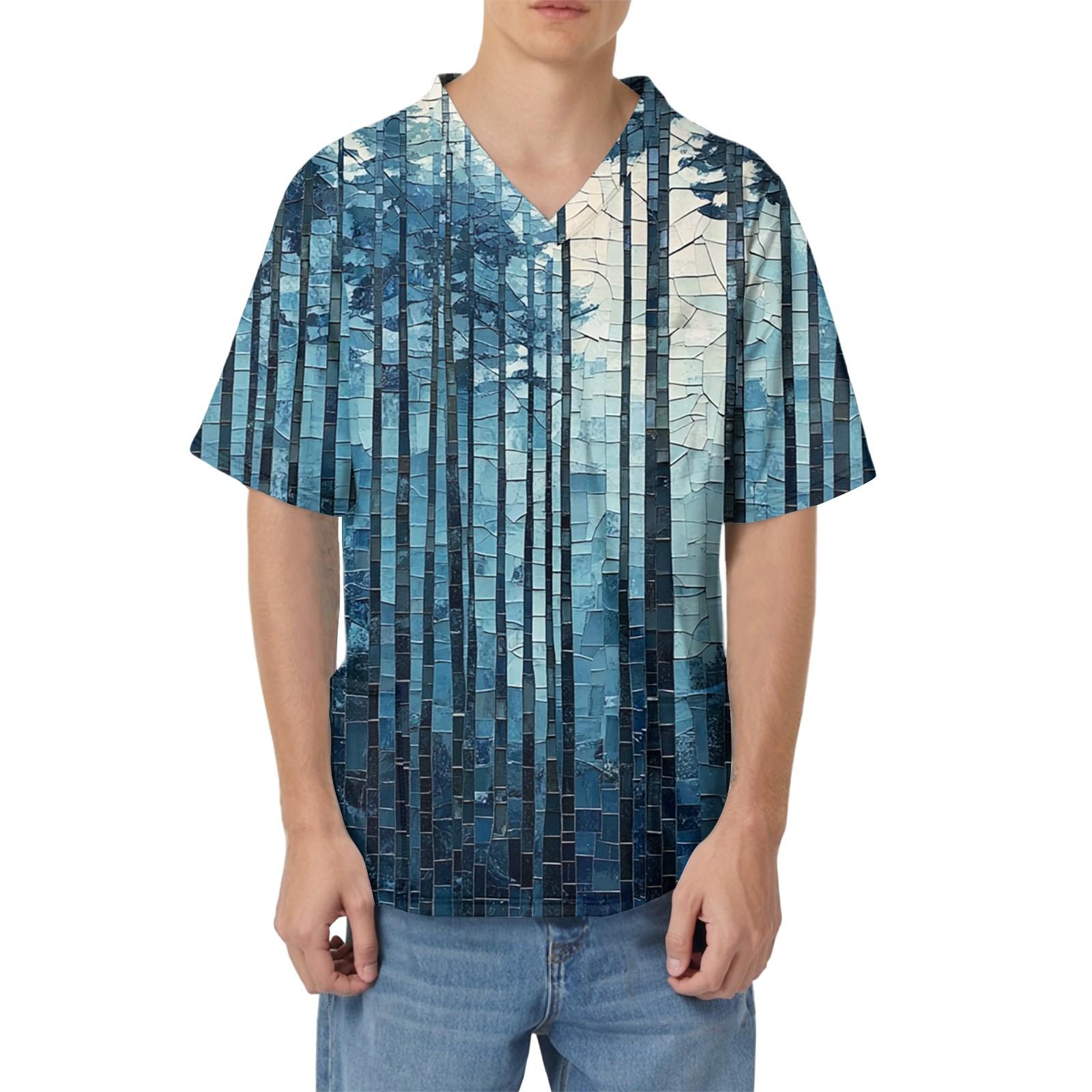 

Мужская рабочая блузка с короткими рукавами и v-образным вырезом с принтом, топ с нагрудным карманом XXXXL тёмно-синий