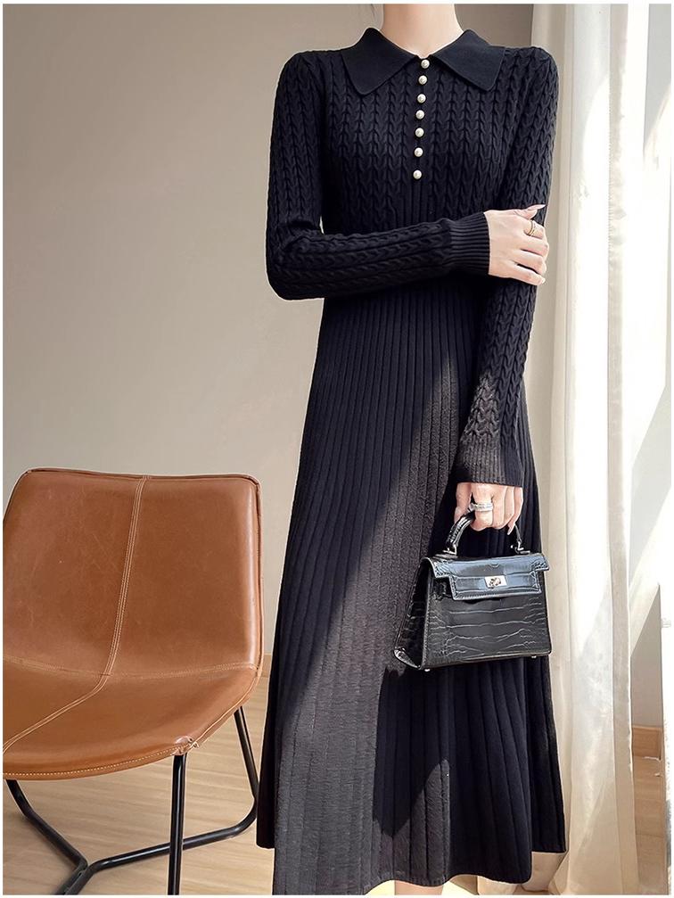 2025 Slimming A-line Sweater Dress: Autumn/Winter Long Sleeve Warm Knitted Waist-cinching Outfit