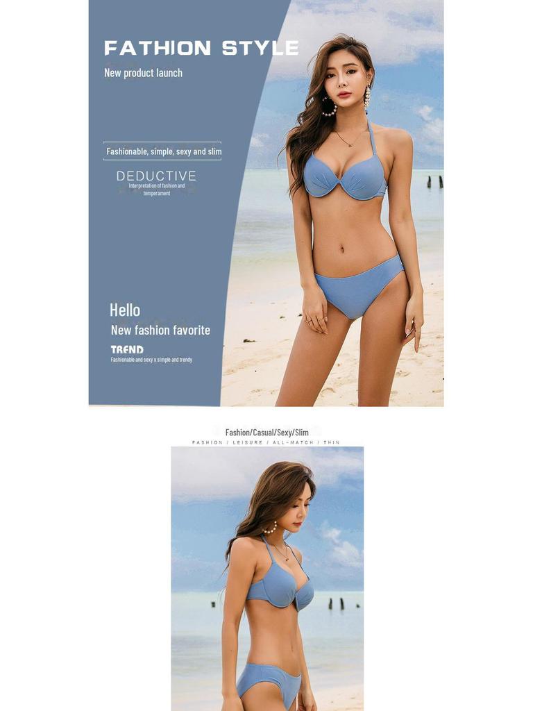 Pink Rose Red Bikini Swimsuit with Steel Support - Sexy Three-Point Design for Women