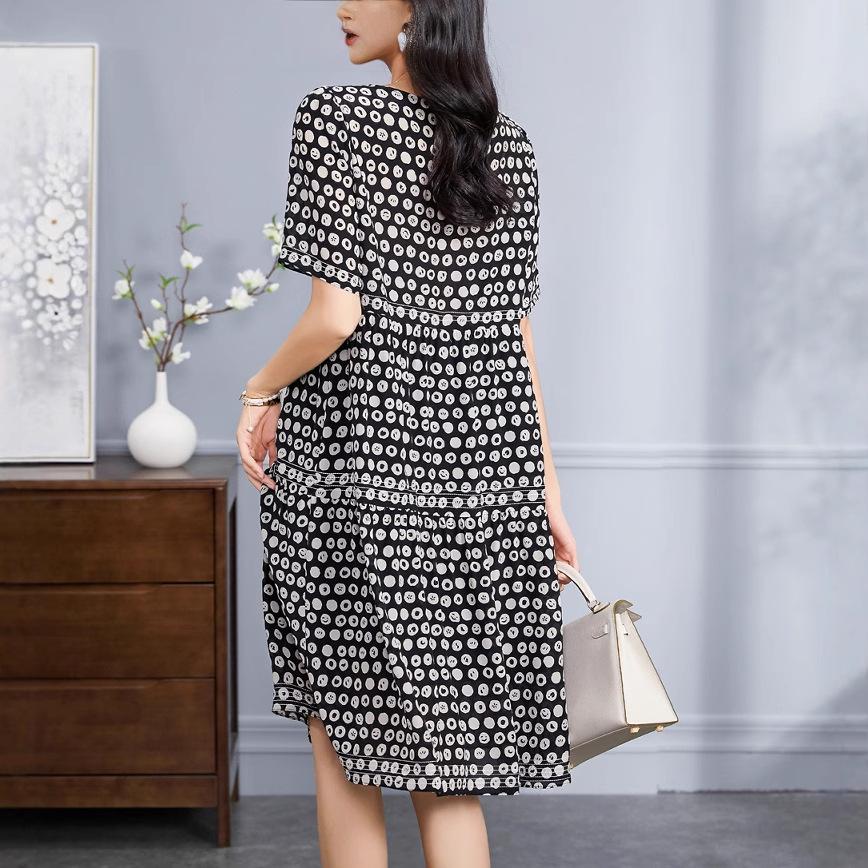 Mid-Length Silk Dress with Polka Dot Print