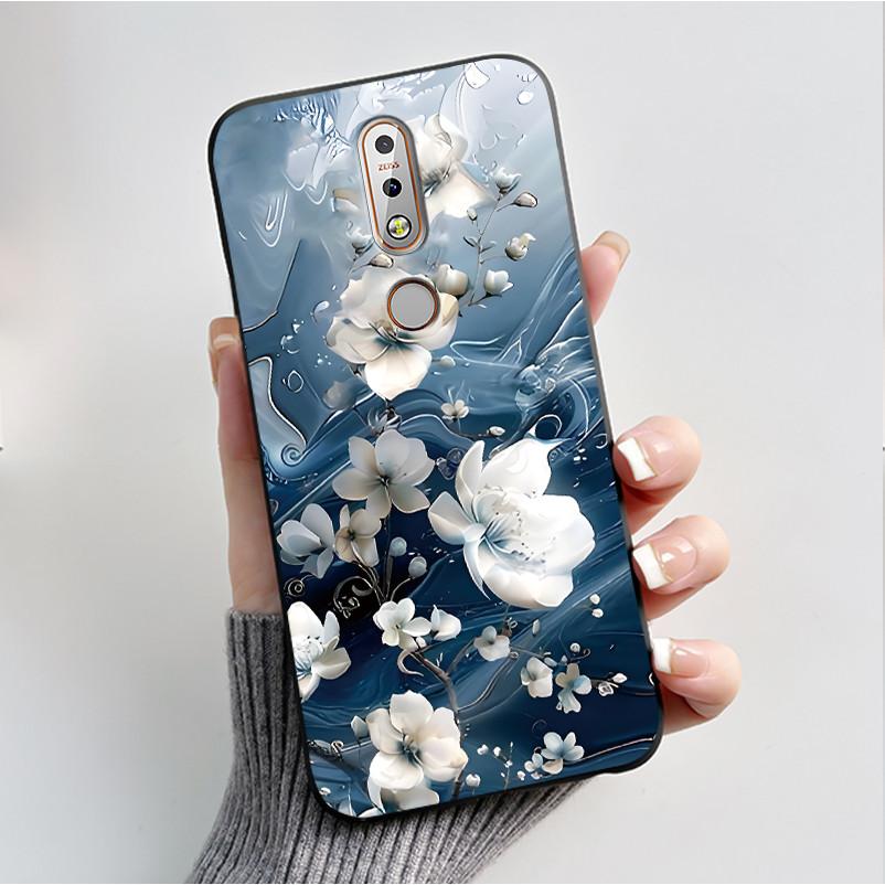 Printing Pattern Case For Nokia 7.1/Nokia 7 Plus Fundas Nokia7 Cover Soft Silicone Black Shell Cute Flower Cartoon Casing Coque
