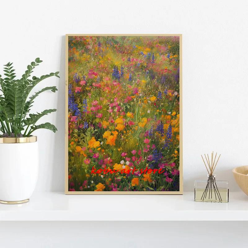 Wildflower Field Floral Natural Landscape Canvas Painting Posters and Prints Wall Art Picture for Living Room Home Decor Cuadros