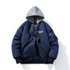 Mens Thickened Hooded Bomber Jacket With Letter Embroidery Streetwear Casual Winter Outerwear