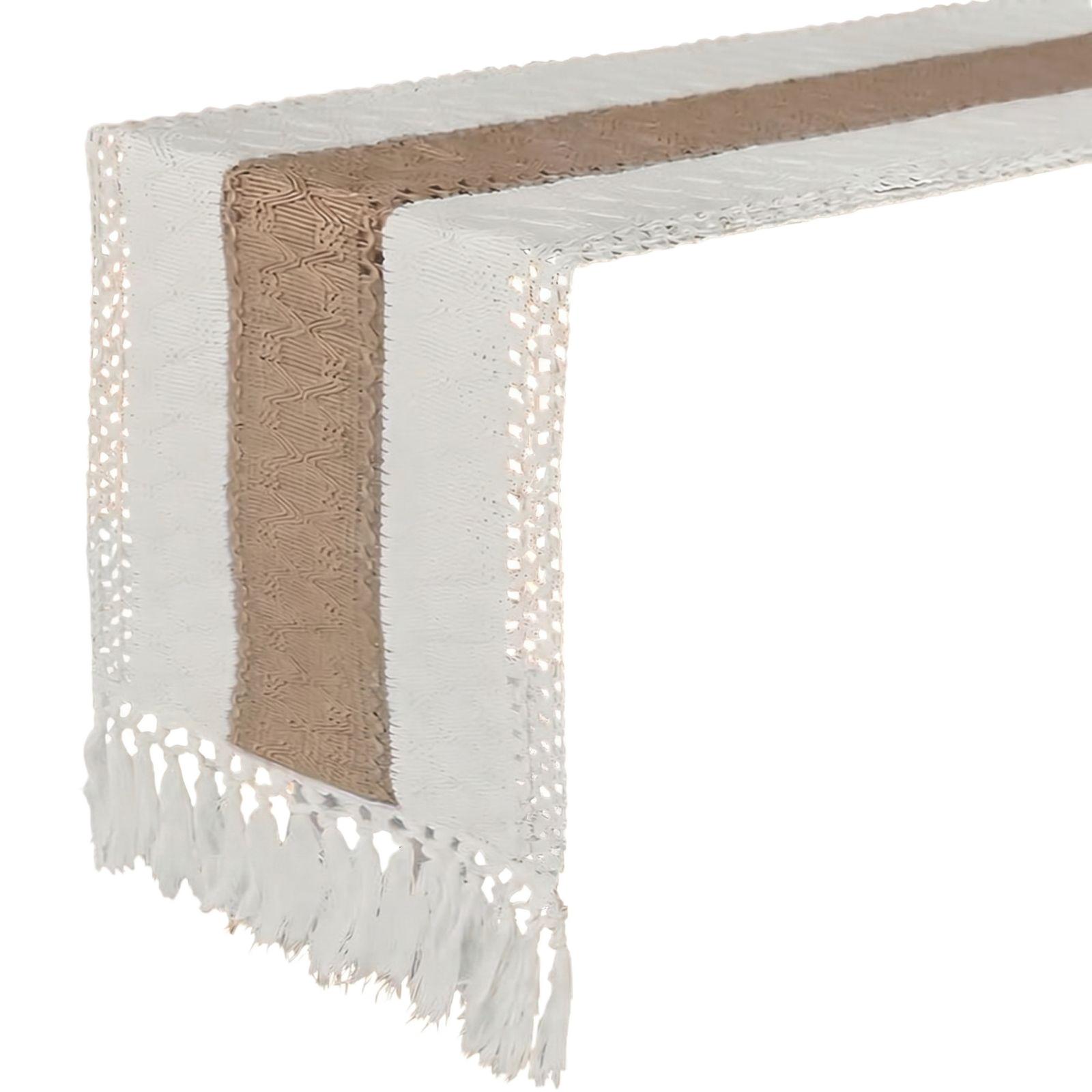 

Bohemian Style Table Runner with Woven Textured Pattern and Tassel Edges for Dining Room Kitchen Home Decor Tabletop Cover One Size
