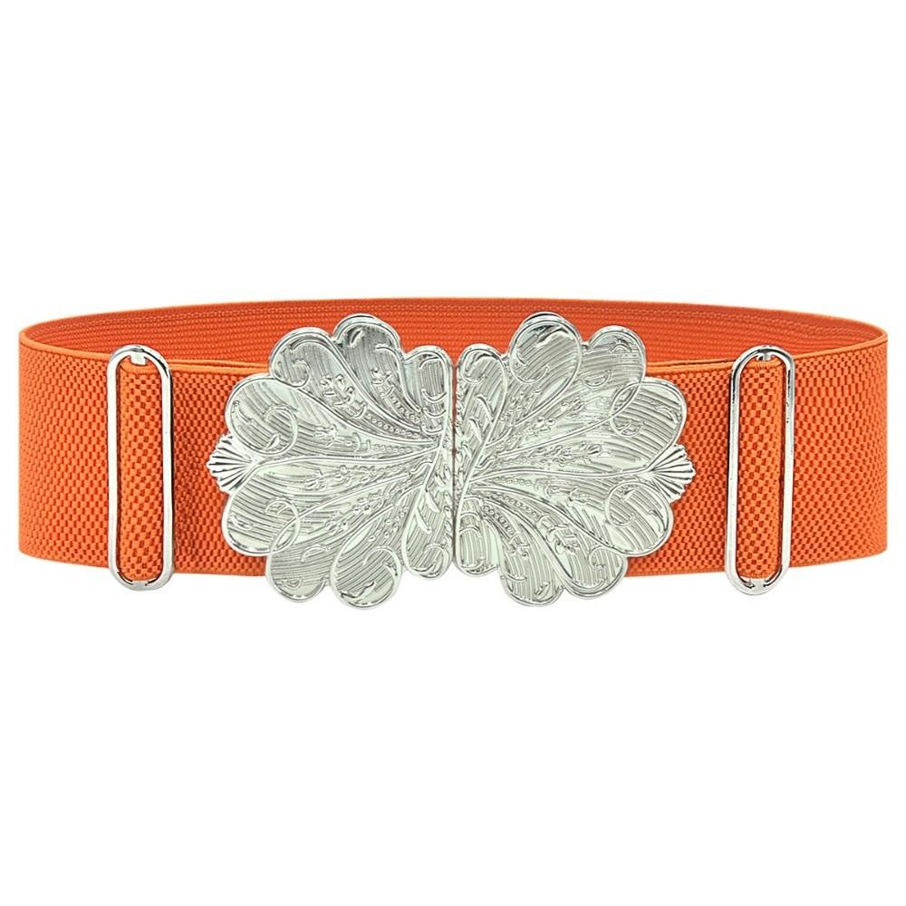 

Fashion Metal Buckle Women Elastic Band Waist Defining Solid Color Elastic Wide Belts Comfortable Stretch Waistband Jeans оранжевый