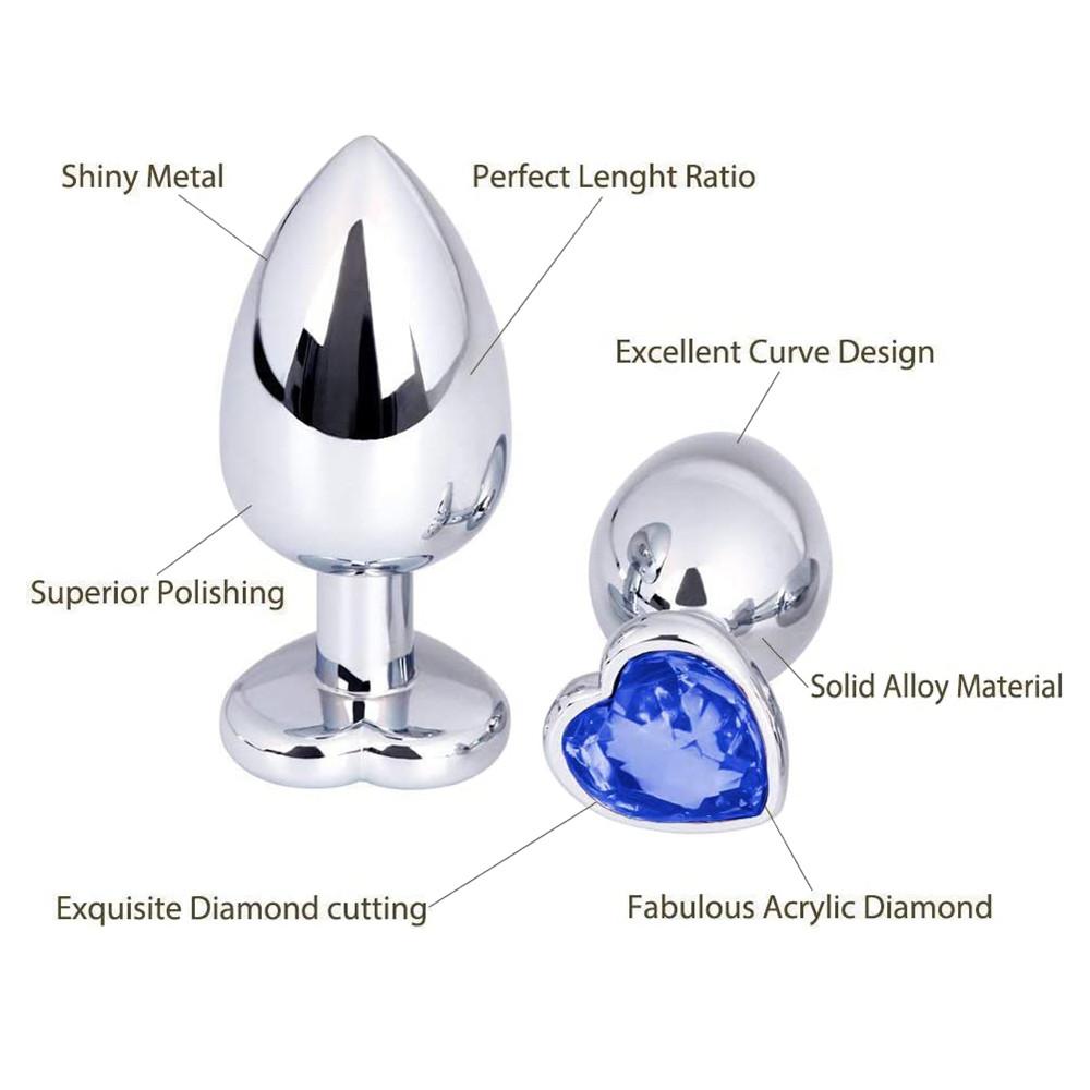 3 Size Anal Plug Heart Stainless Steel Crystal Anal Plug Removable Butt Plug Stimulator Anal Sex Toys Prostate Massager Dildo