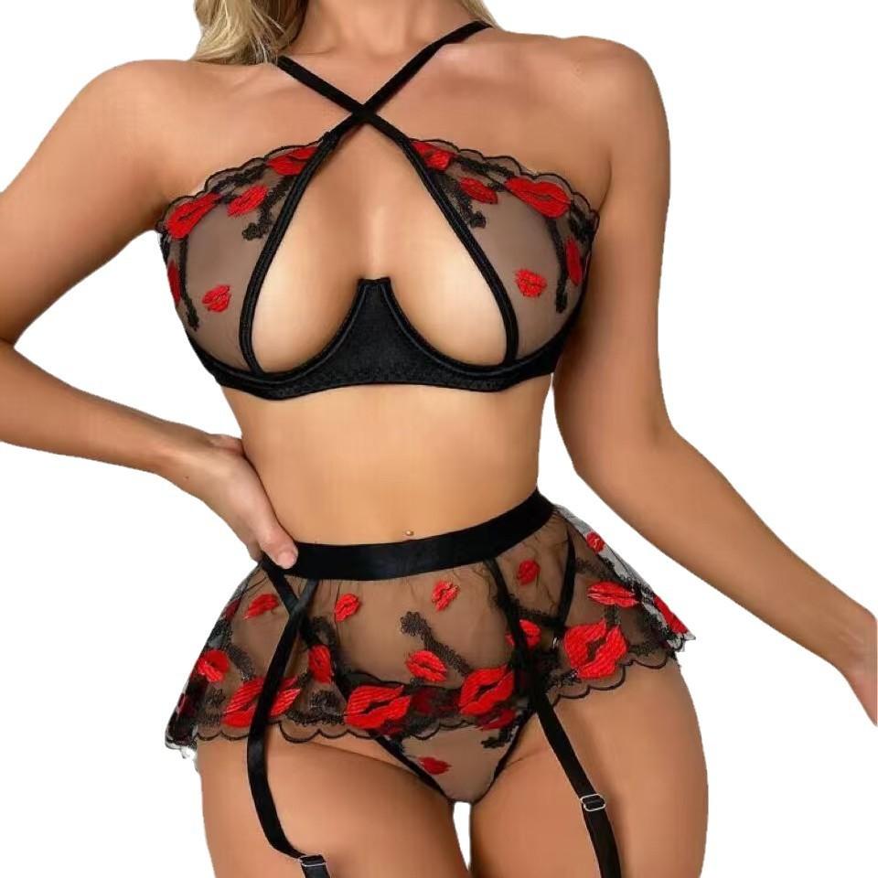 Sexy erotische Dessous sexy Damen Mesh Rose Stickerei atmungsaktiv Anzug Phantom Versuchung