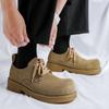 Shoes for Men 2024 Fashion Lace Up Leather Casual Shoes Spring and Autumn Round Toe Solid Platform Mid Heel Water Proof Loafers