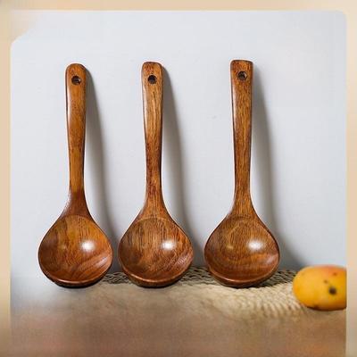 Cuillère en bois laquée japonaise Nanmu pour soupe, porridge, ramen et fondue chinoise avec gravure personnalisée