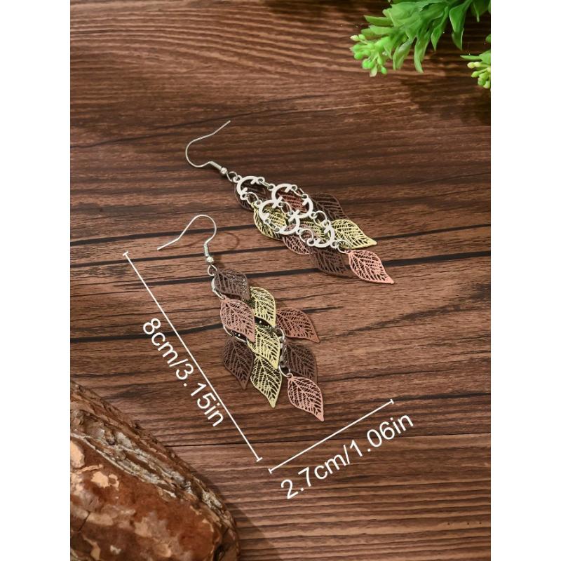 1 Pair Fashionable Retro Hollow Leaf Tassel Earrings For Women, Japanese And Korean Style