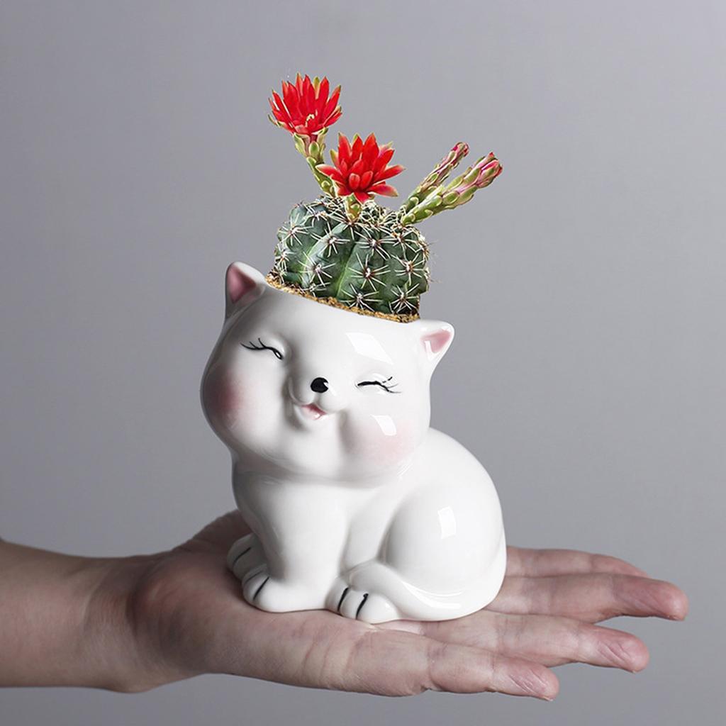 Ceramic Fleshy Plant Pot Kitten Planter Plant Flowerpot Ornament for Fleshy Plant Cactuses Container for Home Balcony