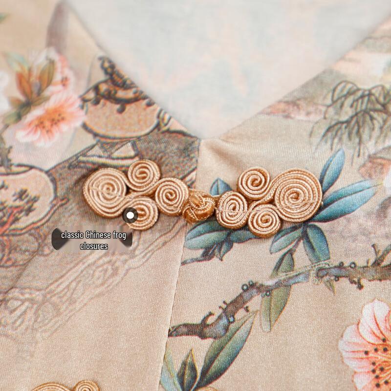 Paster Women's Chinese Style V-Neck Printed Summer Dress