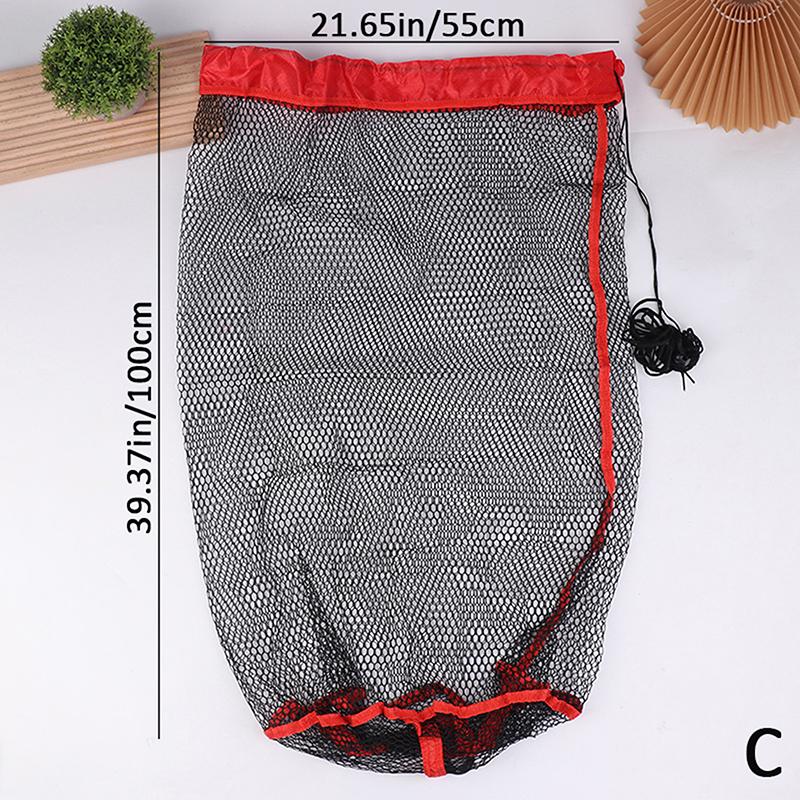 Portable Fishing Landing Net with Drawstring-Folding Thickened Small Grid Mesh Bag for Catch Collection Lightweight Fishing Gear