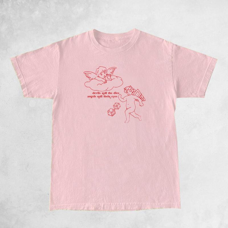 6063 Devils Roll The Dice Women Cute Aesthetic Tshirt Summer Tumblr Fashion Music T Shirt Cartoon Angel Tee Shirt Vintage Tops