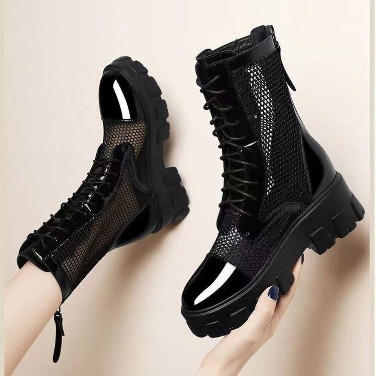 Dámské síťované martensky Letní prodyšné duté kotníkové boty se skrytým klínkem