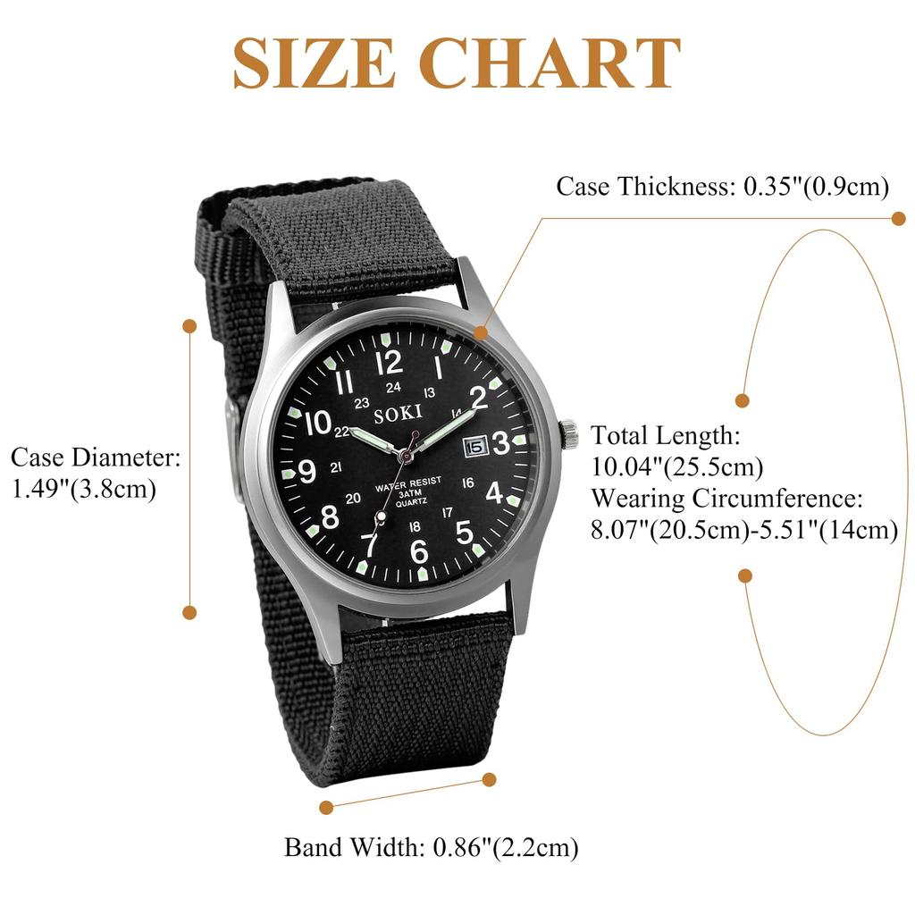 Watches Military Calendar Luminous Analog Waterproof Nylon Strap Simple Large Dial Simulated Quartz Watch Fashion Watch Birthday Christmas Day Gift