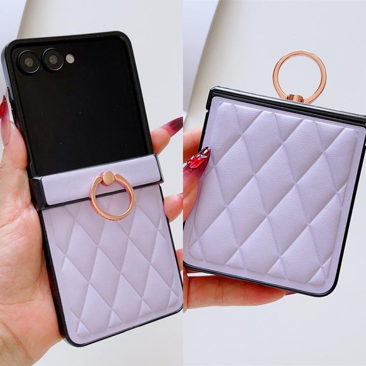 Anwendbar für Samsung Galaxy ZFlip7 Ringhalter Lederhülle Rautenmuster zflip6/5/4 Faltbare Anti-Drop Schutzhülle