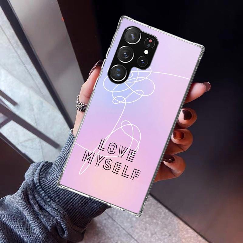 Love Yourself Flower Heart Line Kpop Phone Case For Samsung Galaxy S23 S24 S25 Edge S26 Ultra S22 + S21 Plus S20 FE Cover Silico
