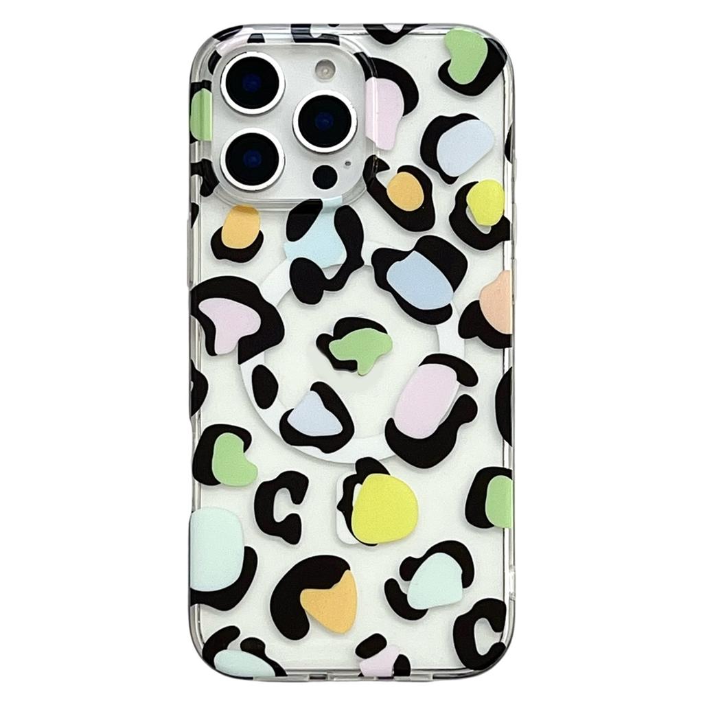 For iPhone 16 Pro Max Magnetic Case Hollow Leopard Print Design TPU PC Phone Back Cover