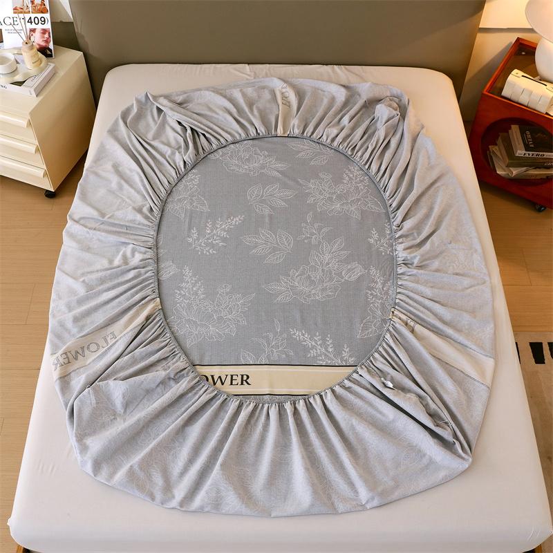 Classic Floral Pattern Fitted Sheet Set 100% Cotton Thickened Fitted Sheet Soft Skin-friendly Mattress Cover with 2 Pillowcases