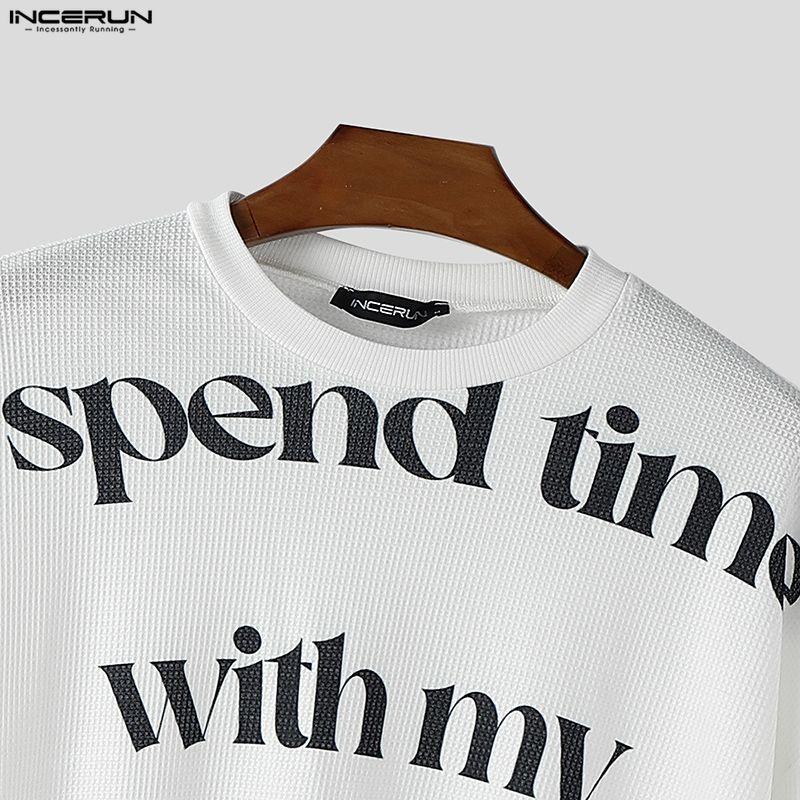 INCERUN Men Round Neck Long Sleeve Letter Print Casual Loose T-shirts Tops