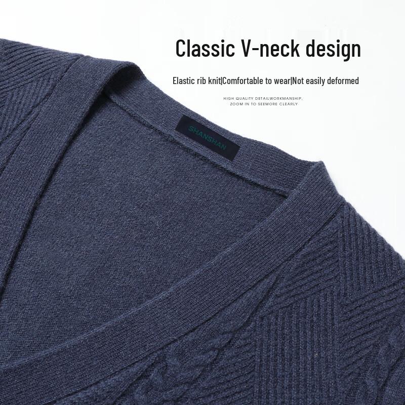 SHANSHAN Men's 100% Pure Wool V-Neck Pullover Sweater