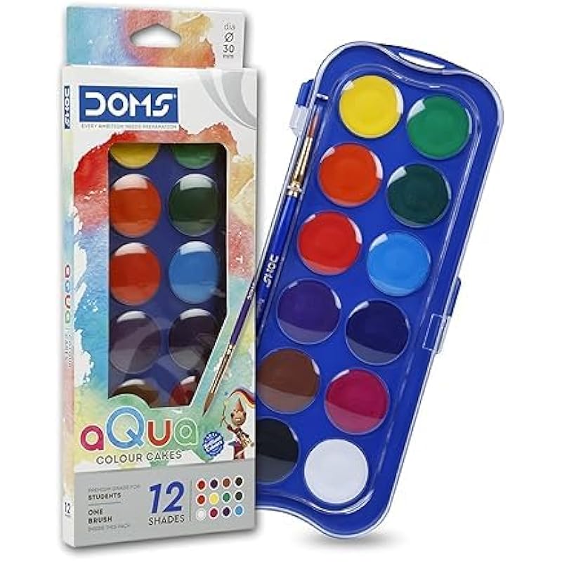 

Doms 12 Shades 30Mm Water Colour Cakes | Easy To Use Palette Lid | Organic Rich Colour Pigments | Free Brush Inside | No 1 count (Pack of 1)