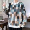 Men's All Match Sweater Casual CoolWarm Thick New Round Neck Loose Base Trendy Checkered Knit Top