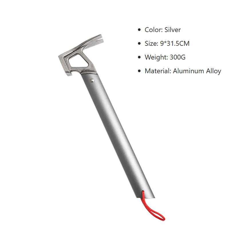 

Camping Hammer Multitool Aluminum Handle Stainless Steel Hammer Tent Stakes Survival Gear Outdoor Tarp Hammer and Nail Puller серый
