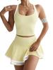 Two-Piece Color-Block Yoga Vest and Skirt Set with Built-In Shorts