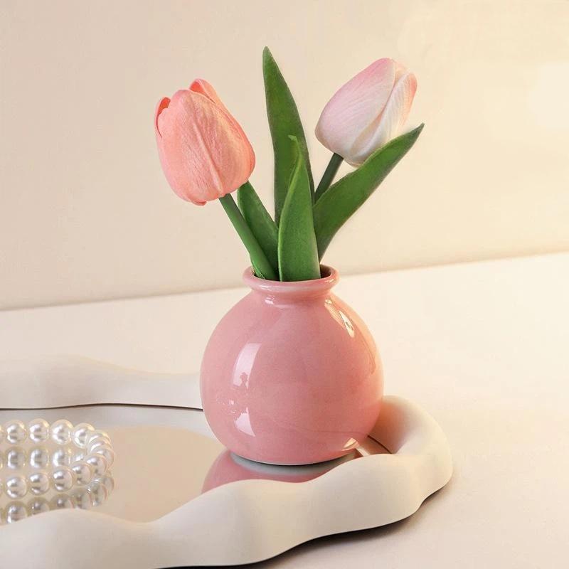 Mini Keramik Blumenvase Vintage Stil Kleine Dekorationsvase 1 Stück Schreibtischornament für Arbeitszimmer Bücherregal Wohnzimmer Dekoration